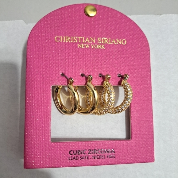 CHRISTIAN SIRIANO NEW YORK HOOP EARRINGS GOLD TONE CUBIC ZICORNIA - Picture 1 of 3